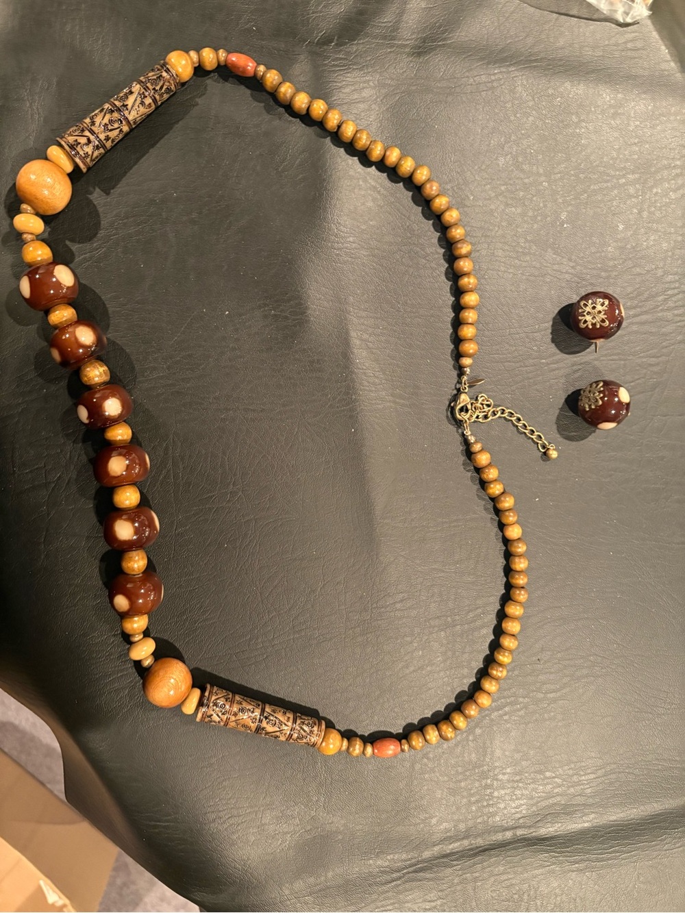 Handmade Brown and Tan Beaded Necklace and Earring Set